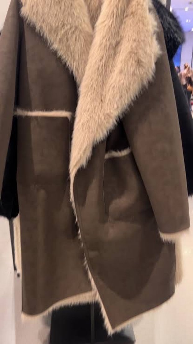 Orijinal zara Kürk Detaylı Kahverengi Süet Kadın Kaban - Görsel 4