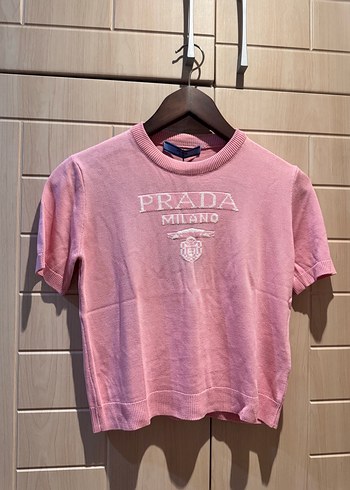 Prada Milano Pembe Bisiklet Yaka Tisort