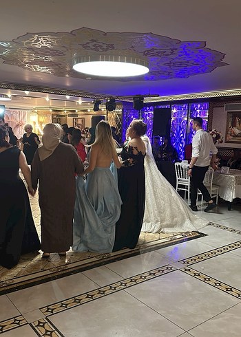 s Beden Işıltılı Mavi, Drapeli Uzun Kadın Elbise