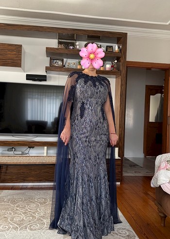 Uzun Kollu V Yaka Gri Drapeli Abiye Elbise - Görsel 3