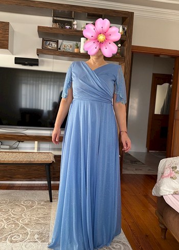 Mavi Bohem Uzun Hamile Abiye Elbise - Ana görsel