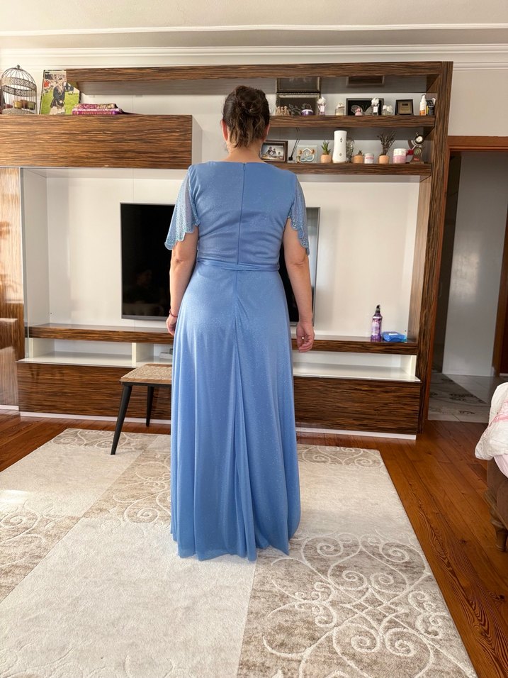 Mavi Bohem Uzun Hamile Abiye Elbise - Görsel 3