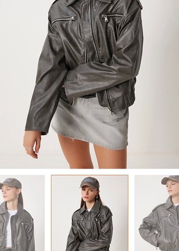 Gri Deri Kemerli Street Style Ceket - Görsel 2