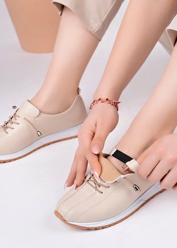 Bej Bağcıklı Kadın Spor Ayakkabı - Görsel 3