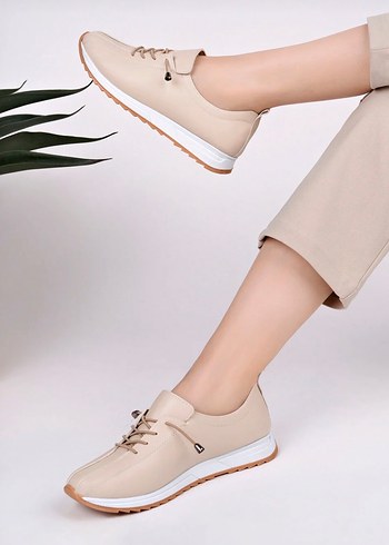 Bej Bağcıklı Kadın Spor Ayakkabı - Görsel 2