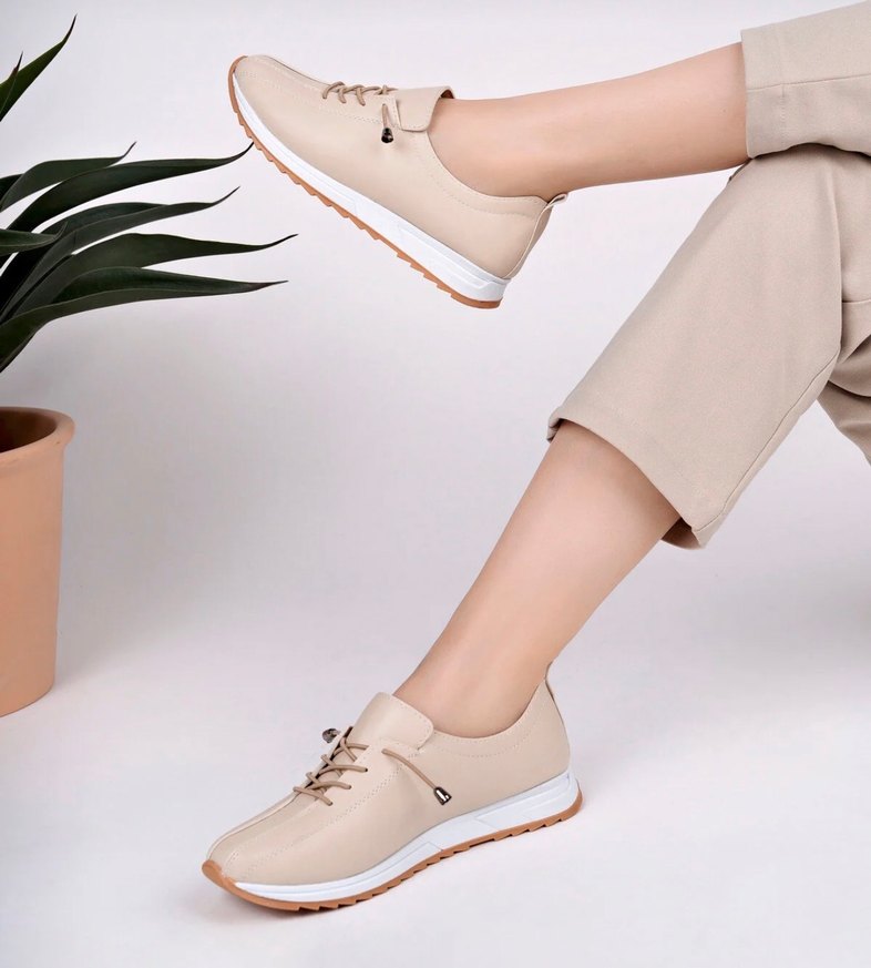 Bej Bağcıklı Kadın Spor Ayakkabı - Görsel 2