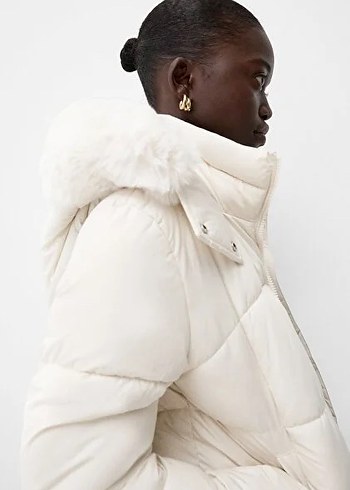 Kadın Beyaz Kürklü Kış Montu - Görsel 3