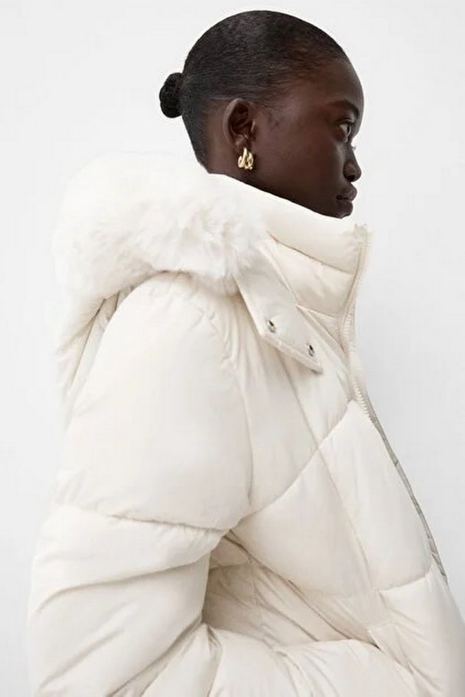 Kadın Beyaz Kürklü Kış Montu - Görsel 3