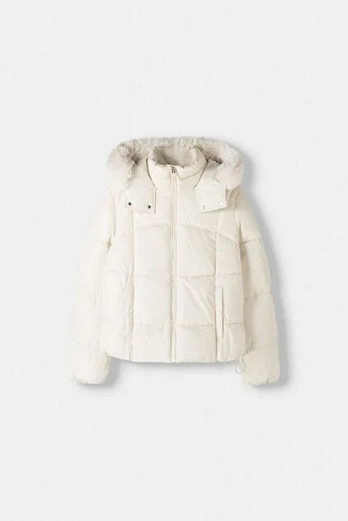 Kadın Beyaz Kürklü Kış Montu - Görsel 2