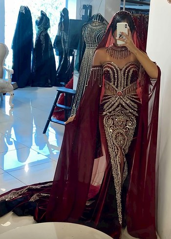 Bordo Straplez Etnik Desenli Uzun Hint Elbisesi S M uyumlu - Görsel 2