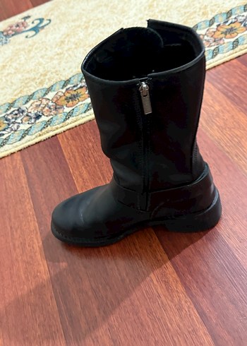 Kadın Siyah Deri Tokalı Biker Bot - Görsel 4