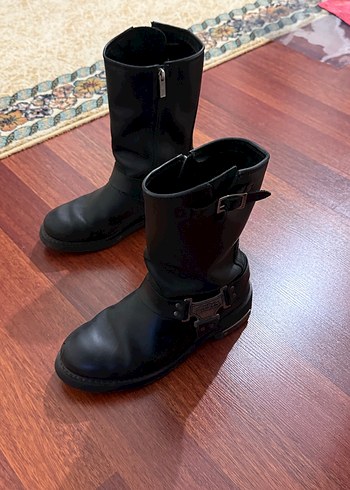 Kadın Siyah Deri Tokalı Biker Bot - Görsel 2