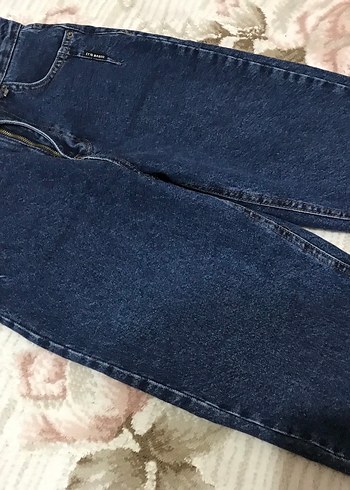 36 Beden Lacivert Düğmeli Rahat Kesim Midi Kot Pantolon