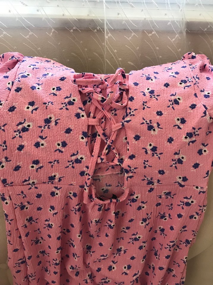 Pembe Desenli V Yaka Midi Elbise - Görsel 4