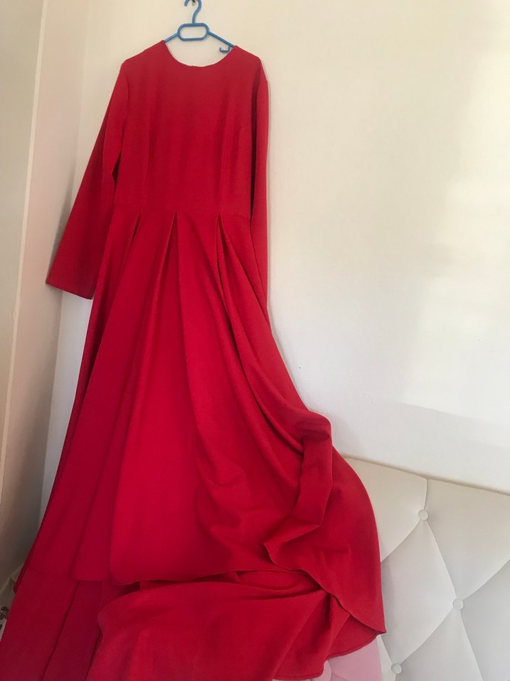 Kırmızı Uzun Kollu Uzun Elbise - Görsel 2