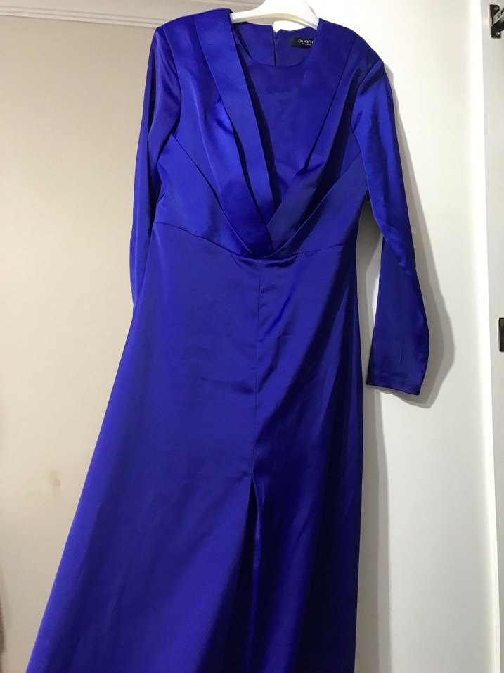 Parlak Mavi Kadın Uzun Kollu Uzun Boy Elbise - Görsel 4