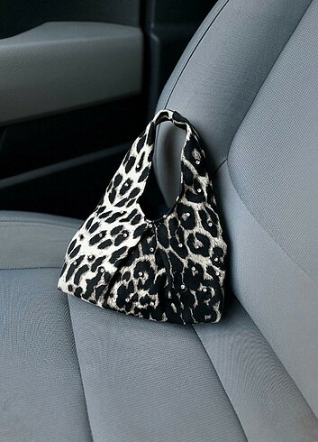 Leopar desen taşlı xxs el çantası 