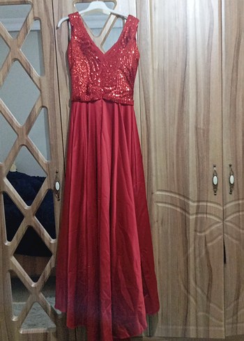 kırmızı v yaka pullu kına abiye - Görsel 6