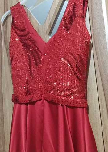 kırmızı v yaka pullu kına abiye - Görsel 5