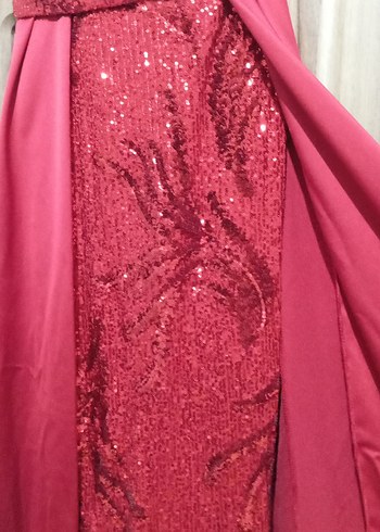 kırmızı v yaka pullu kına abiye - Görsel 3