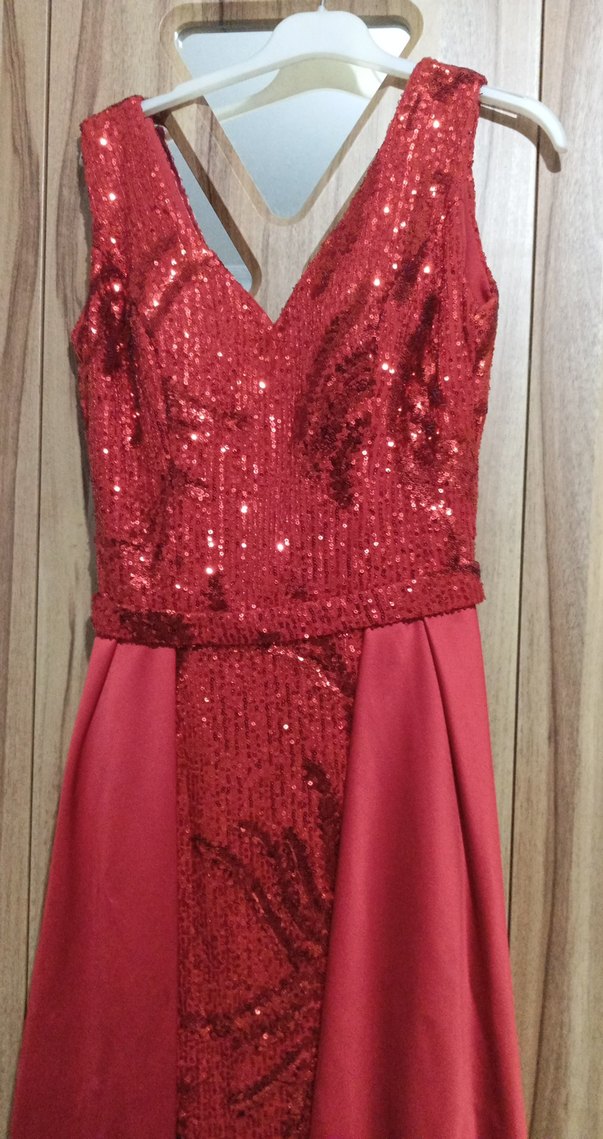 kırmızı v yaka pullu kına abiye - Görsel 2