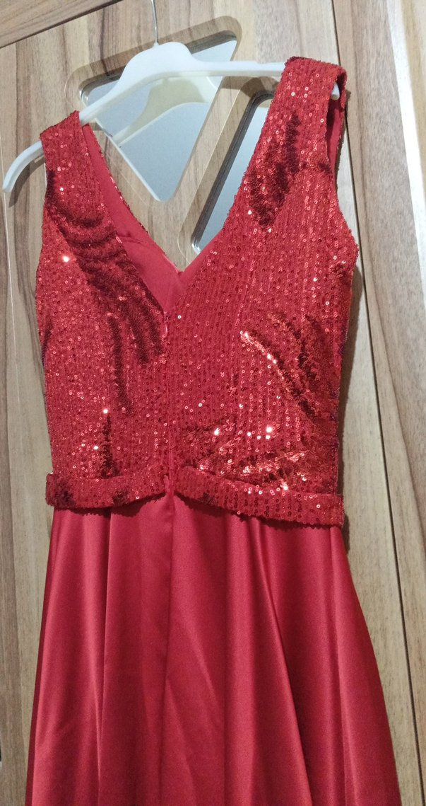 kırmızı v yaka pullu kına abiye - Görsel 5