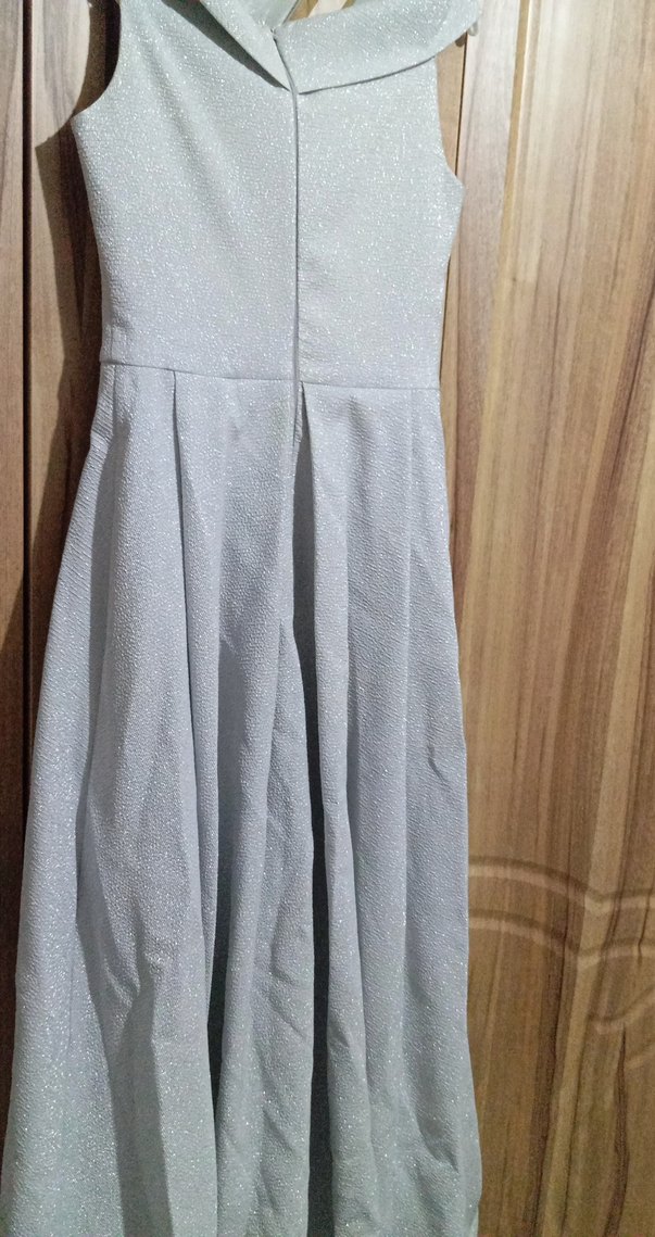 gri renk simli kalın omuz askılı hafif prenses a kesim abiye - Görsel 4