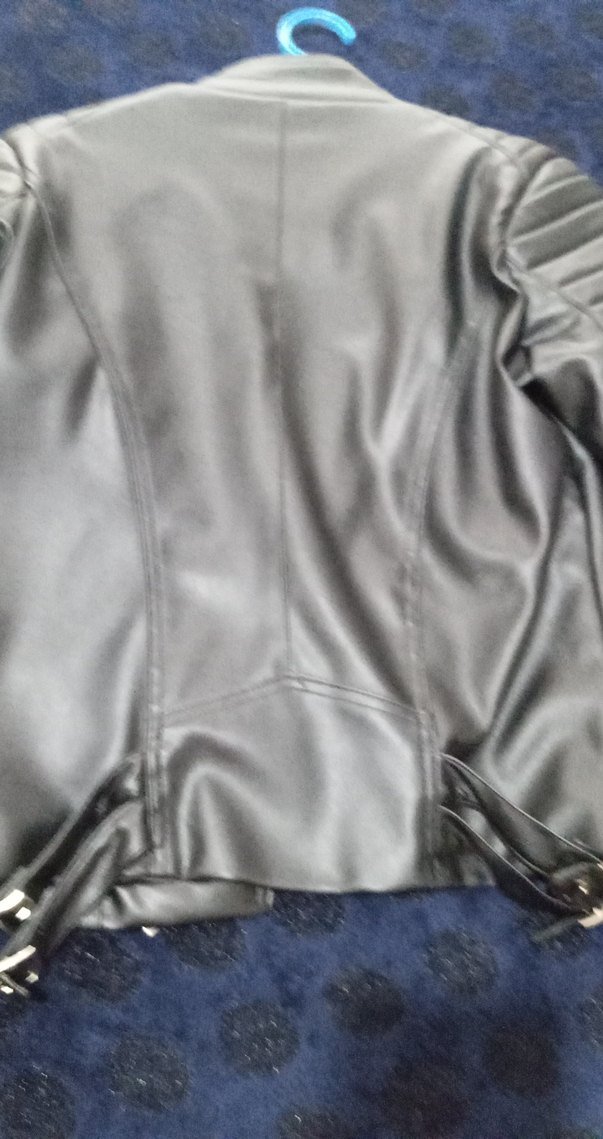 Siyah Parlak Deri Biker Ceket Kadın - Görsel 4