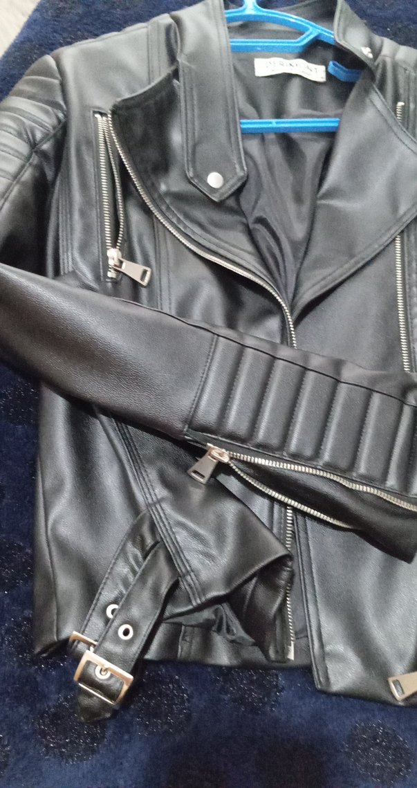 Siyah Parlak Deri Biker Ceket Kadın - Görsel 3