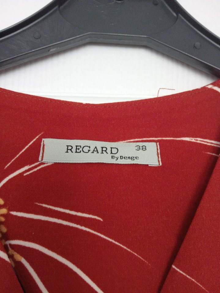 Kırmızı V Yaka Uzun Kollu Baskılı Elbise - Görsel 4