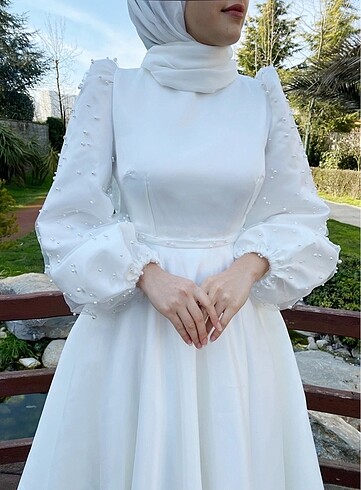 38 Beden beyaz Renk İncili Nikah Elbisesi