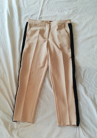 Bej - siyah şeritli pantalon