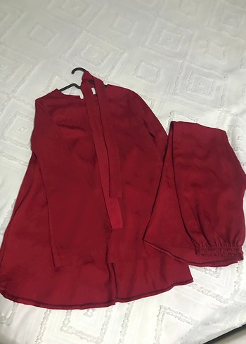 Kemerli Kırmızı Kadın Takım Elbise - Görsel 3