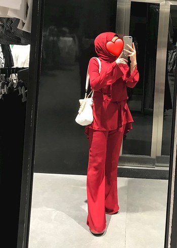 Kemerli Kırmızı Kadın Takım Elbise - Görsel 2