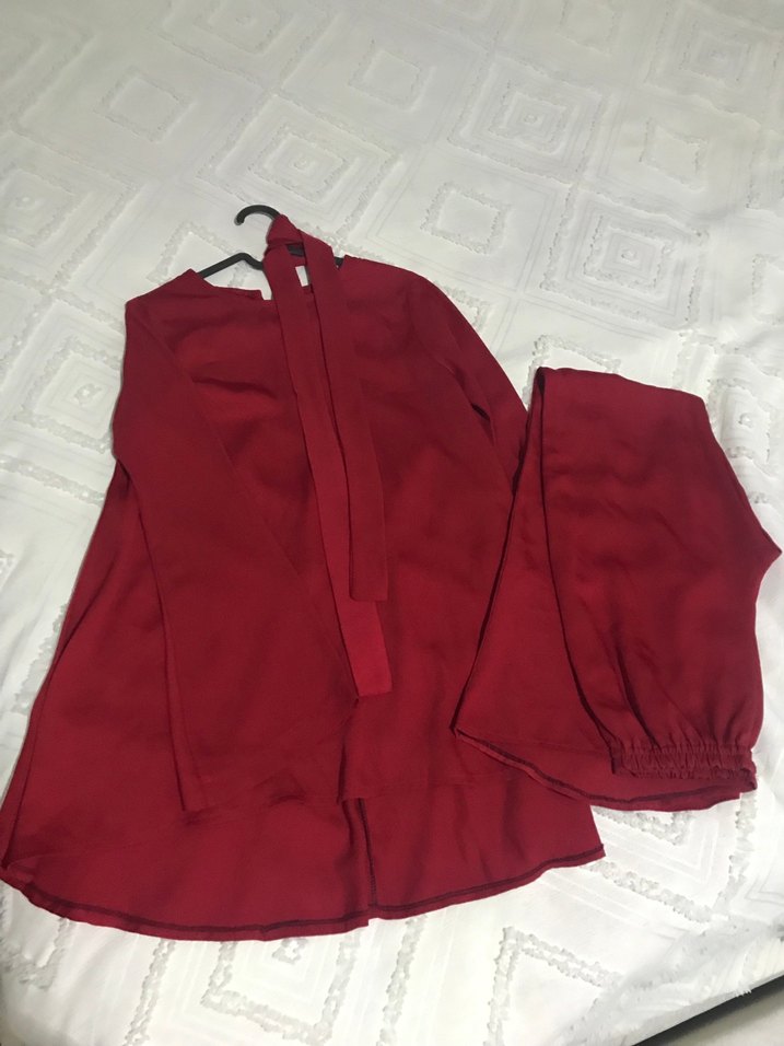 Kemerli Kırmızı Kadın Takım Elbise - Görsel 3