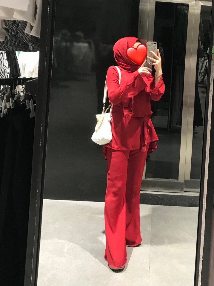 Kemerli Kırmızı Kadın Takım Elbise - Görsel 2