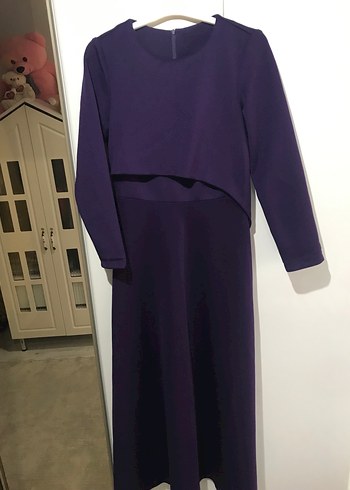 Uzun Mor Gotik Silky Elbise - Görsel 5