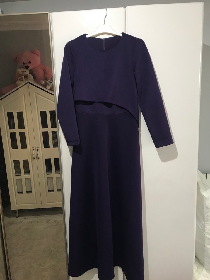 Uzun Mor Gotik Silky Elbise - Görsel 4