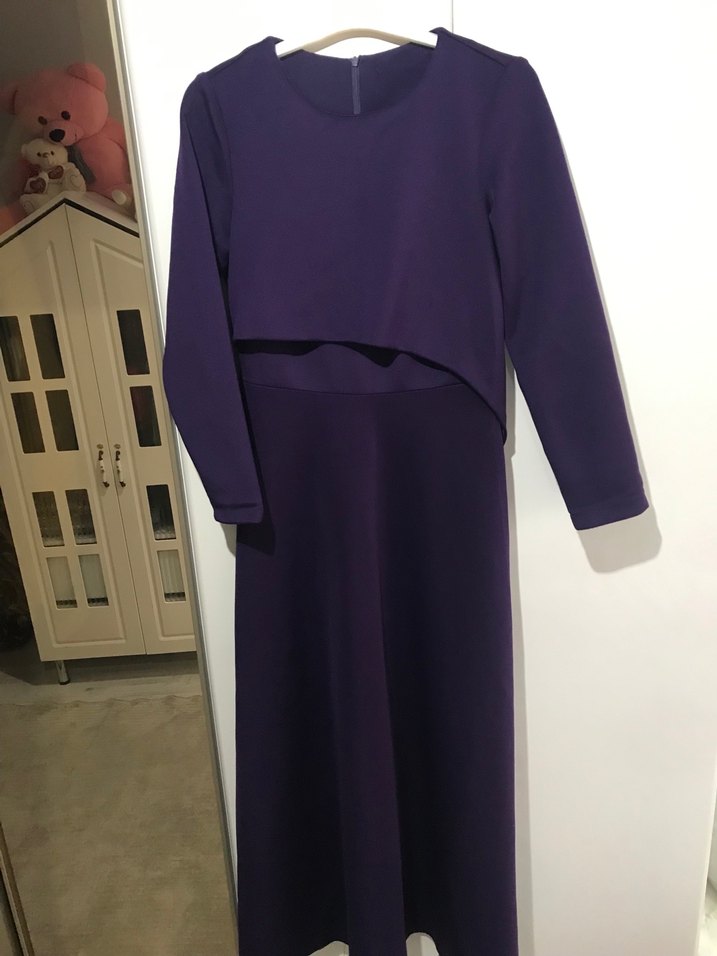 Uzun Mor Gotik Silky Elbise - Görsel 5