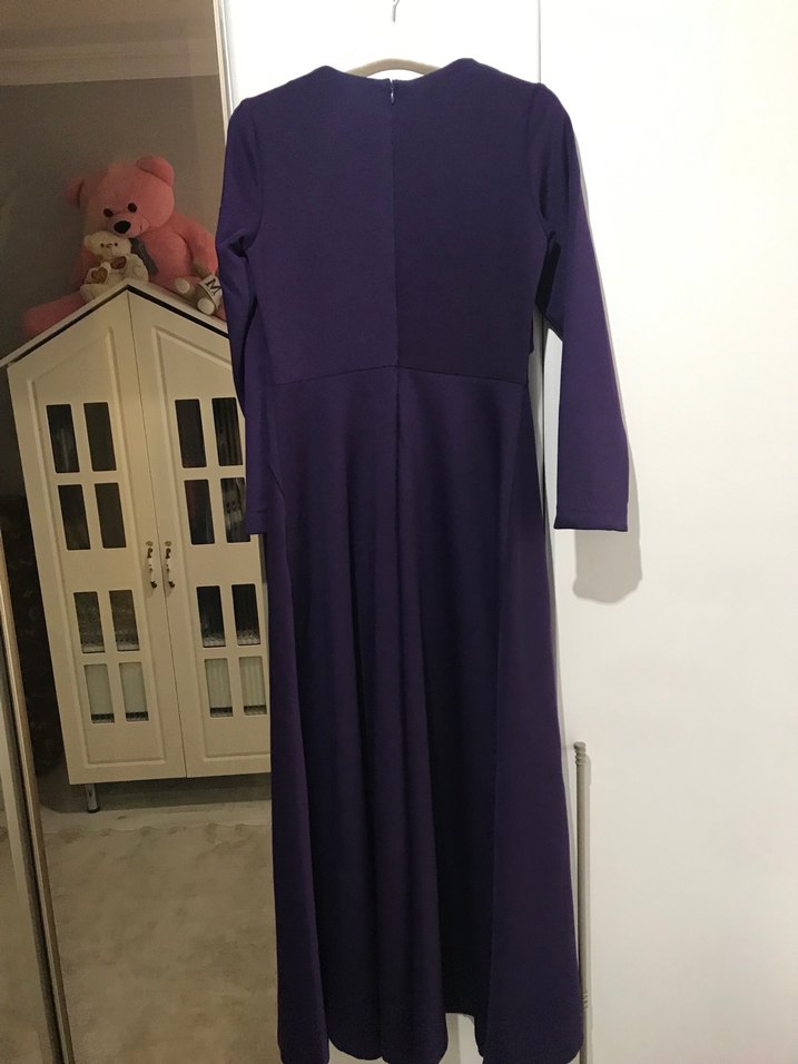 Uzun Mor Gotik Silky Elbise - Görsel 3