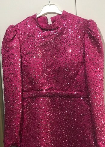 Pembe Yılan Desenli Uzun Abiye Elbise - Görsel 3