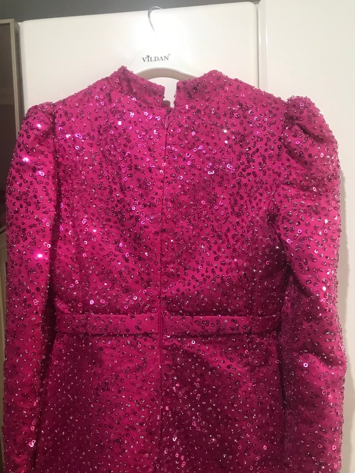 Pembe Yılan Desenli Uzun Abiye Elbise - Görsel 4