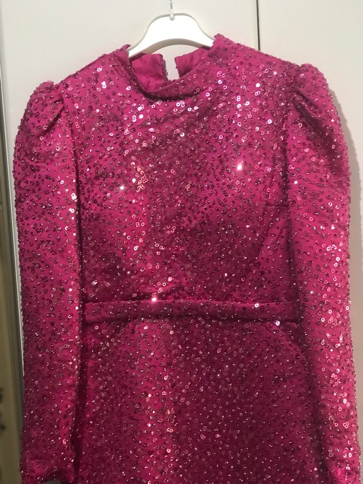 Pembe Yılan Desenli Uzun Abiye Elbise - Görsel 3