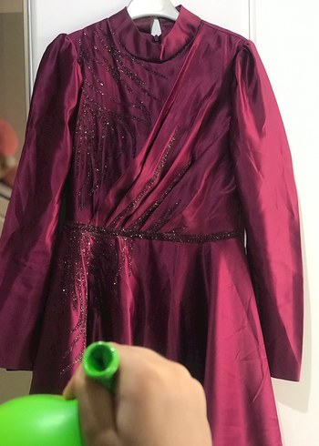 Bordo Uzun Vintage Kadın Abiye Elbise - Görsel 8