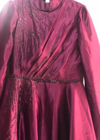 Bordo Uzun Vintage Kadın Abiye Elbise - Görsel 5