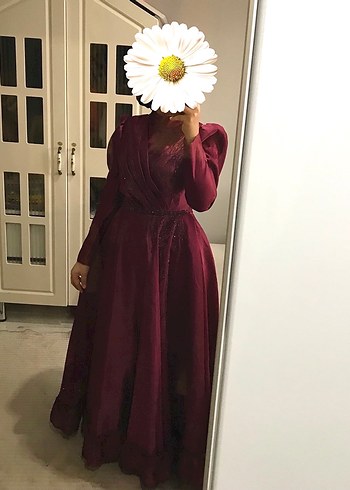 Bordo Uzun Vintage Kadın Abiye Elbise - Görsel 3