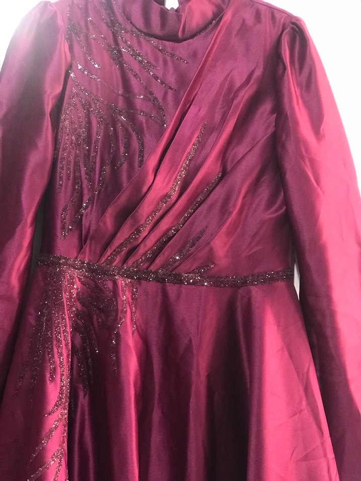 Bordo Uzun Vintage Kadın Abiye Elbise - Görsel 5