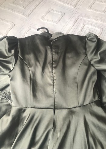 Uzun Kollu Etnik Desenli Gri Abiye Elbise - Görsel 6