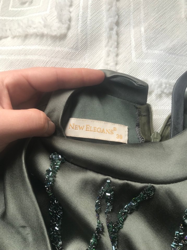 Uzun Kollu Etnik Desenli Gri Abiye Elbise - Görsel 5