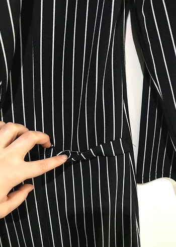 Çizgili Midi Kadın Blazer Ceket - Görsel 6